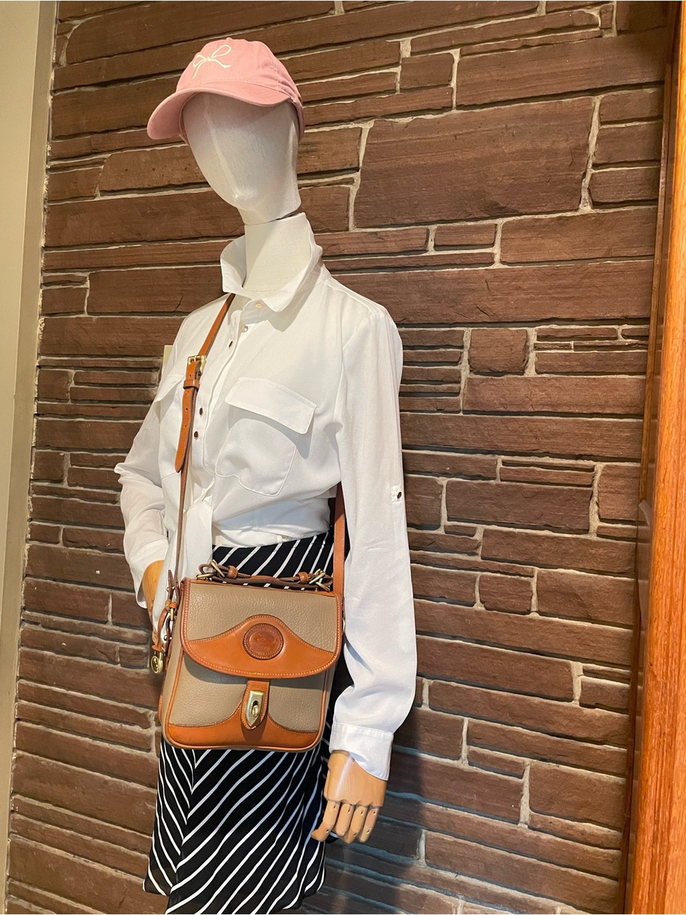 Dooney & Bourke  AWL CarrierTan and Taupe Leather Crossbody Satchel - Picture 13 of 16